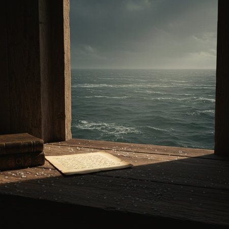 Open book on a wooden deck overlooking the sea. Toned.の素材