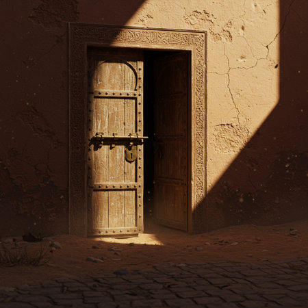 Old wooden door in moroccan village, Morocco, Africa.の素材