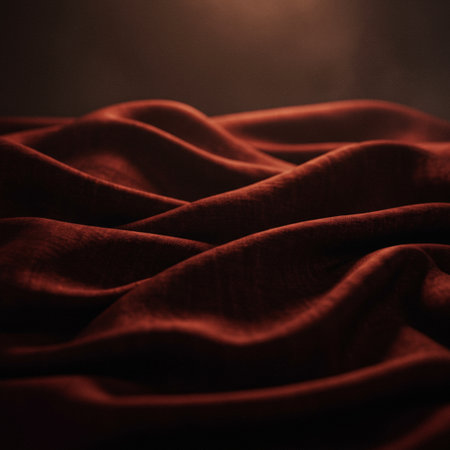 Closeup of red satin fabric texture for background. Soft focus.の素材