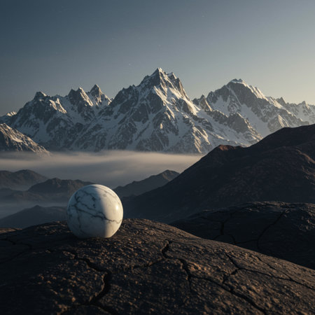 3d render of a planet on the background of the mountains.の素材