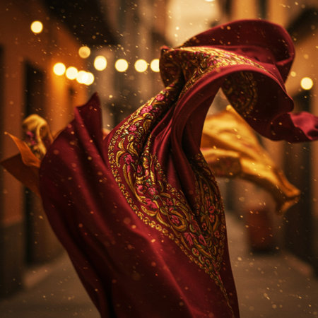 Traditional Turkish scarves on the streets of Istanbul during a snowfallの素材