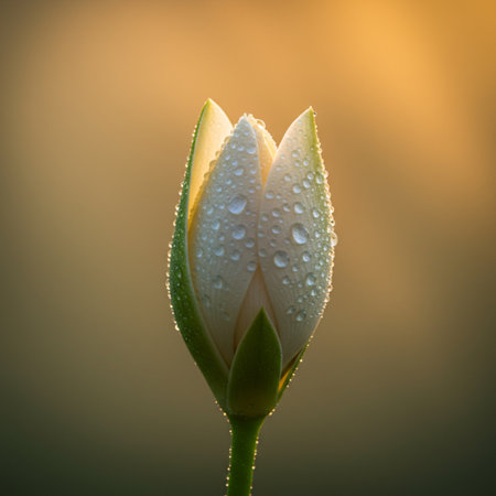 Beautiful white tulip with dew drops on the petalsの素材