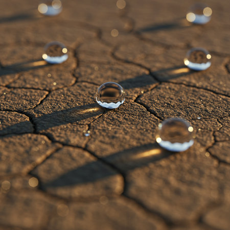 Water droplets on the ground. The concept of climate change.の素材