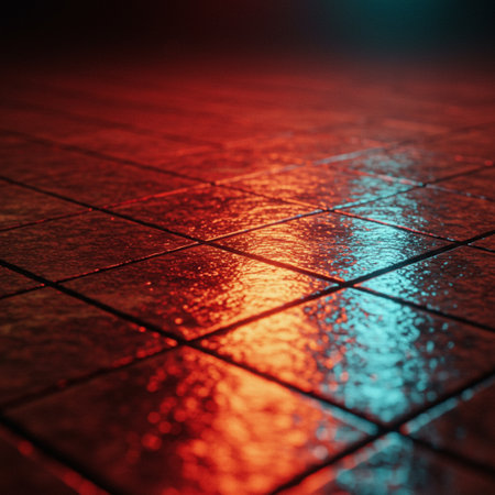Red tile floor with light reflection. Abstract background for your design.の素材