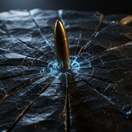 bullet on a wooden surface, 3d render, black backgroundの素材