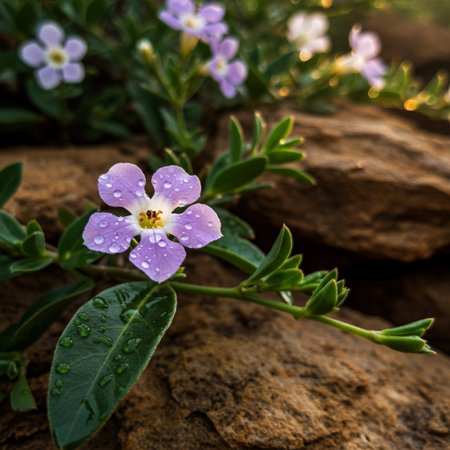 Purple flower on the rock with bokeh light background.の素材