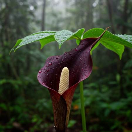 Beautiful purple calla lily flower in the rain forest.の素材