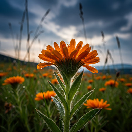 Marigold flower (Calendula officinalis) in the mountainsの素材