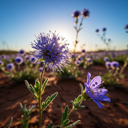 Purple and blue flowers in the desert of Arizona, USA.の素材