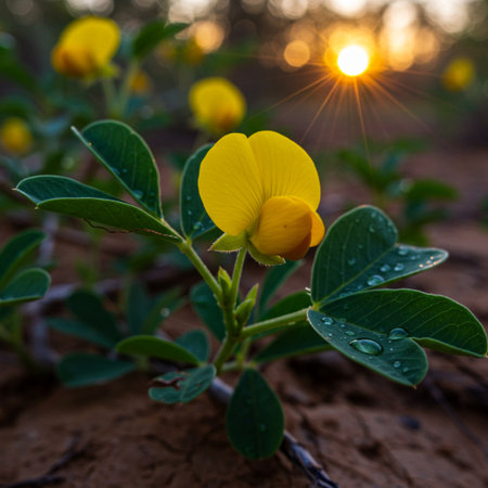 Sunset on a meadow with yellow flowers of sunflower.の素材