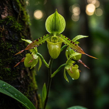 Paphiopedilum orchid in the rainforest.の素材