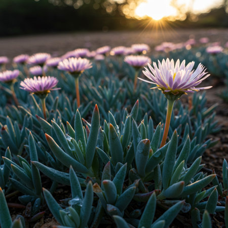 Carpobrotus edulis flower in the garden at sunsetの素材