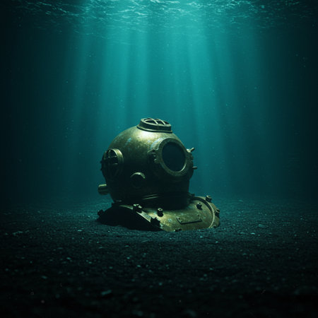 Scuba diving deep in the sea. Underwater photo of a deep ship.の素材