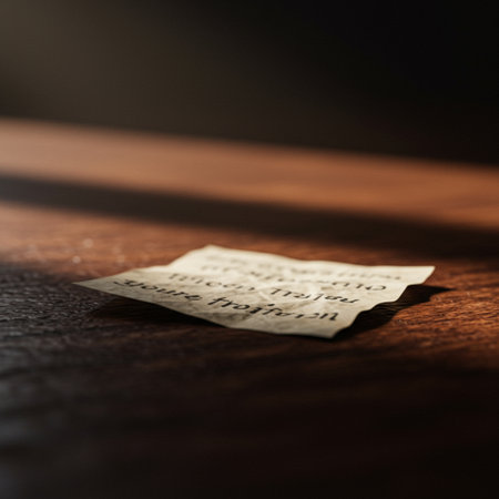 Close up of a sheet of music on a wooden table. Selective focus.の素材