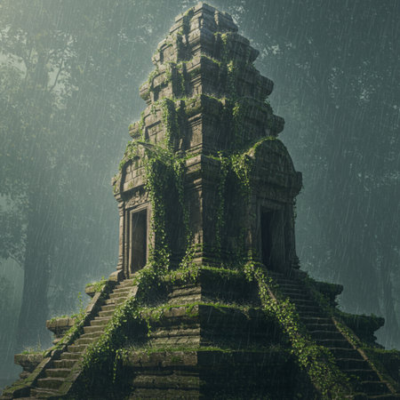 Mysterious Hindu temple in the jungle. 3D Renderingの素材