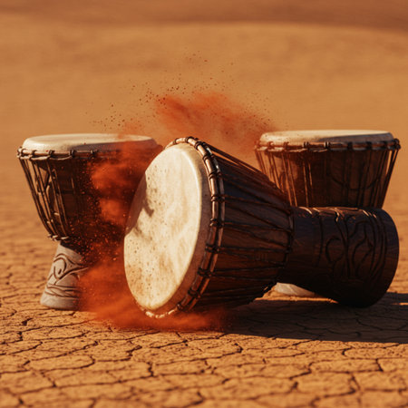 African djembe drums in the desert. Africa, Namibiaの素材