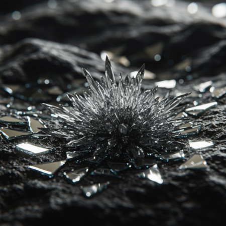 closeup of a broken glass on a black background, shallow depth of fieldの素材