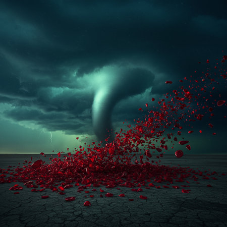 Conceptual background image with tornado coming out of the ground at nightの素材