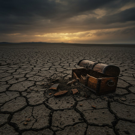 Treasure chest on the cracked ground. Death Valley, California, USAの素材