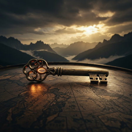 Key on the globe. 3D illustration. Vintage style tonedの素材