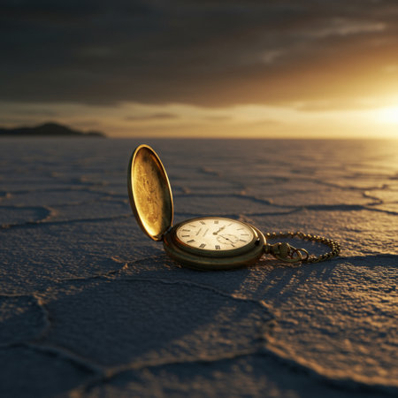 Pocket watch on the background of the setting sun. 3d renderingの素材
