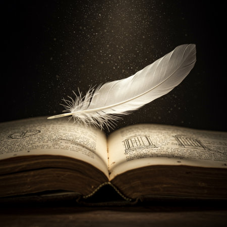 feather and old book on a dark background. tinting. selective focusの素材