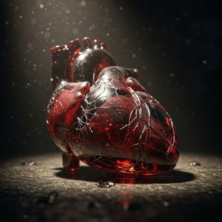 Heart shape made of broken glass on dark background. Love concept.の素材