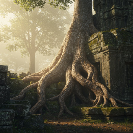 Trees in the ancient temple of Angkor Wat, Cambodiaの素材