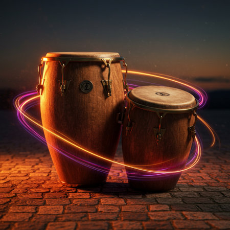 Drums on the street at night. Music concept. 3d renderingの素材