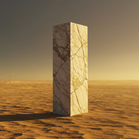 Marble letter A in the desert. 3d render illustration.の素材
