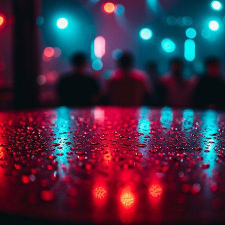 blurred background, bokeh lights and people in a nightclubの素材