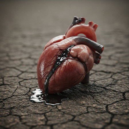 Human heart on cracked ground. Conceptual image of heart disease.の素材