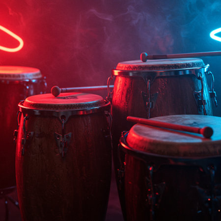 Drums on a dark background in the smoke. Music concept.の素材