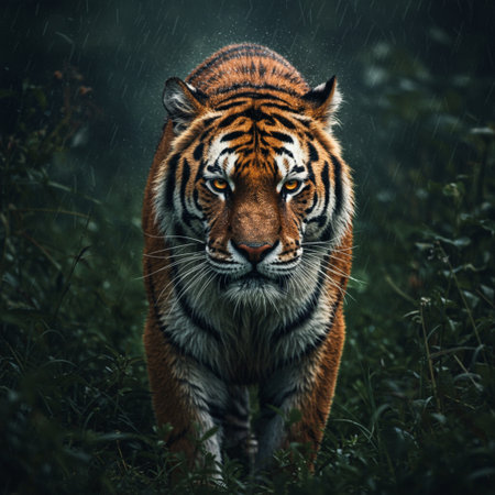 Siberian Tiger in the rain. Wildlife scene from nature.の素材