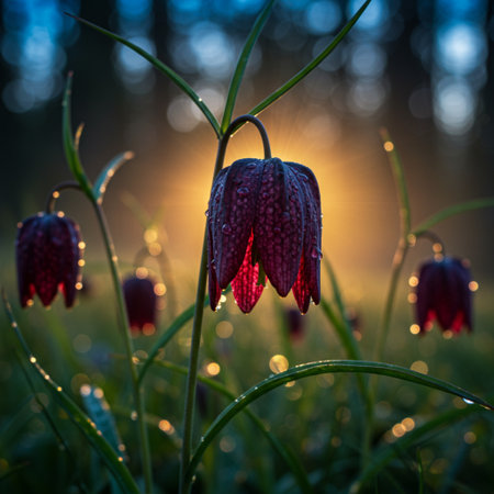 Fritillaria meleagris flower in the morning.の素材