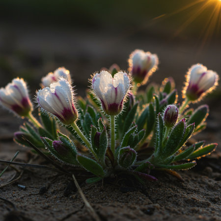 Pulsatilla patens (Pulsatilla patens) with morning dewの素材