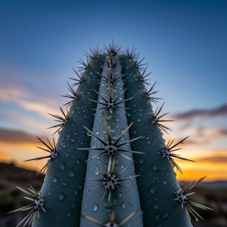 Cactus in the desert at sunset, Saguaro National Park, Arizonaの素材