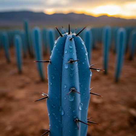 Close up of cactus in the desert at sunset. Natural backgroundの素材