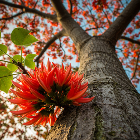 Butea monosperma, commonly known as the flame tree, is a species of flowering plant in the genus Butea.の素材