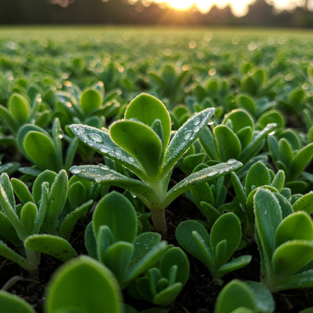 Green seedlings in the morning light. Shallow depth of field.の素材