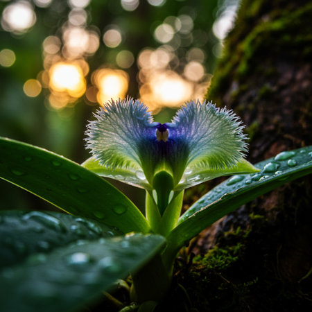 Blue orchid flower in the garden with sunlight in the morning.の素材