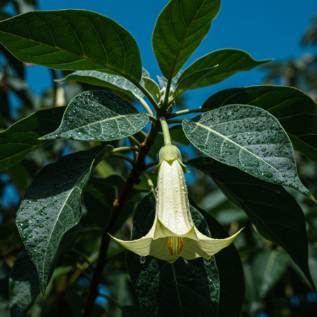 Datura stramonium flower on tree in garden.の素材