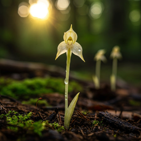 Beautiful wild orchid flower in the forest. Nature background.の素材