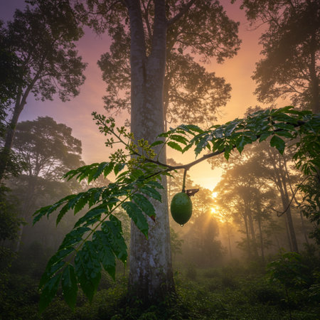 Sunrise in the morning in the tropical forest. Beautiful natural landscape.の素材