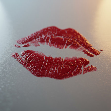 Lipstick kiss on white background, close-up, tonedの素材
