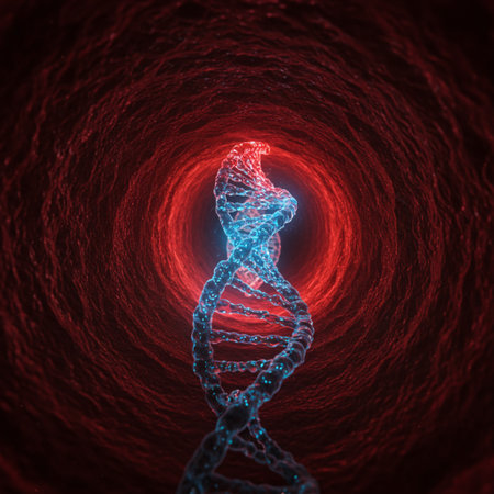 DNA molecule, 3d render, computer digital illustration, red backgroundの素材