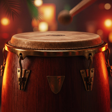 Drum on the background of the night city. Close-up.の素材