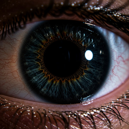 Close up of human eye with iris. Macro shot of human eye.の素材