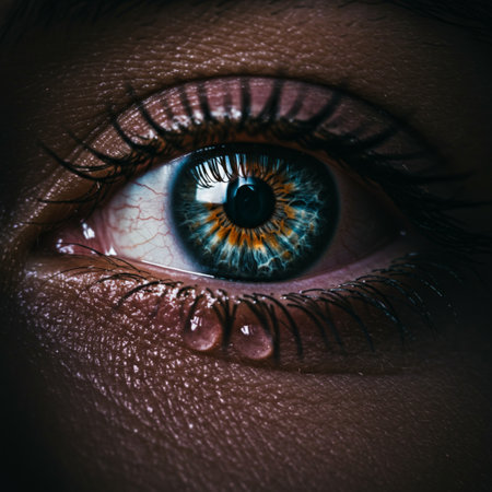 Beautiful woman's blue eye. Close-up shot. Toned.の素材