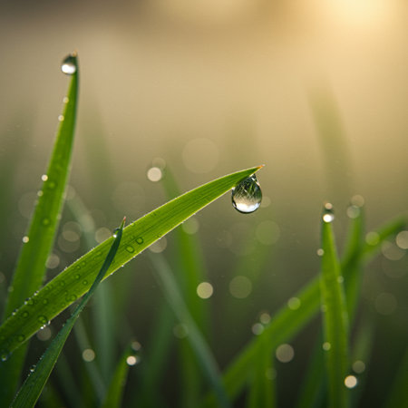 Fresh green grass with dew drops closeup. Nature background.の素材